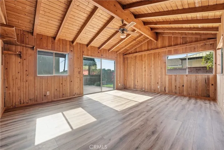 Vaulted Wood Beam Ceilings in Family Room.