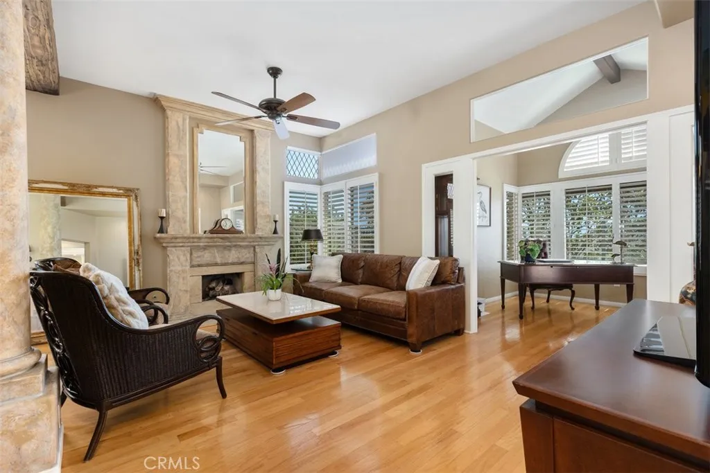 Living room with gorgeous fireplace
