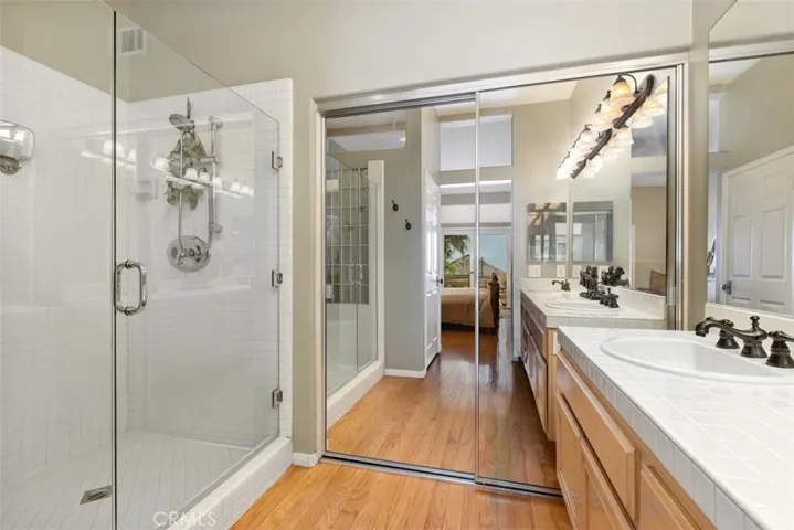 Primary bathroom with shower and walk-in closet