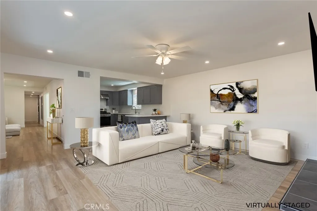 virtually staged living room from the entry
