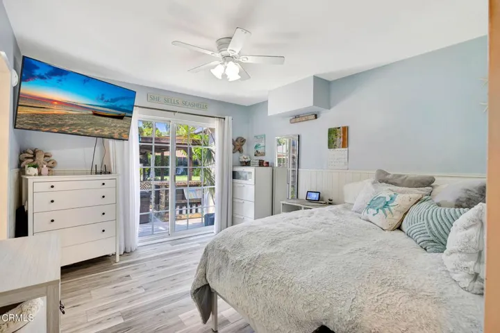 guest bedroom with slider to backyard