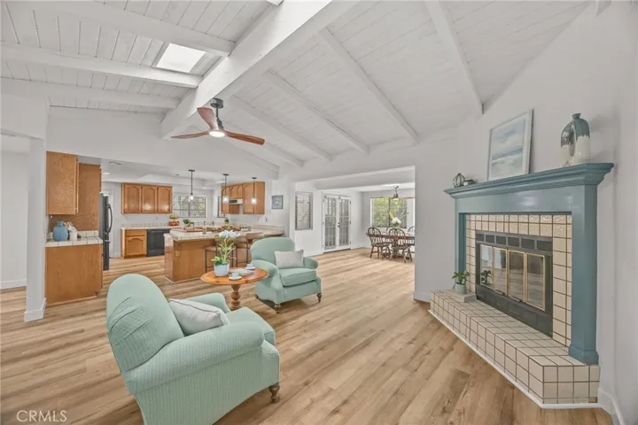 Living area open to kitchen and dining