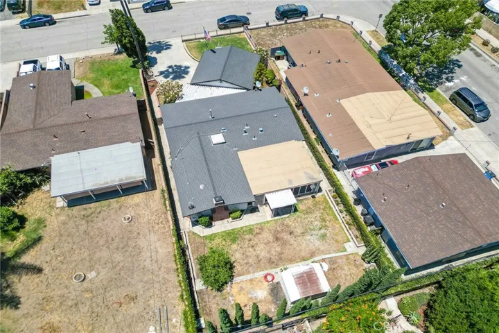 Aerial view of the backyard looking towards the front of the home.
