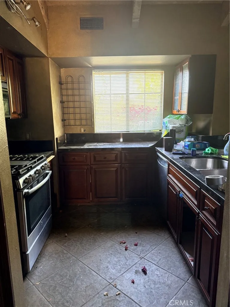 Galley kitchen.