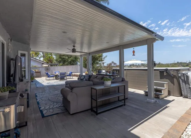 With custom patio cover, ceiling fan and electrical. Beautiful views!
