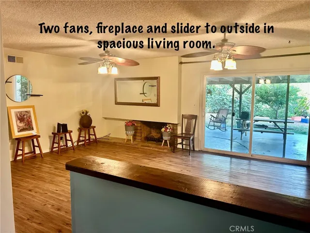 Large Living Room has Slider to outside backyard.