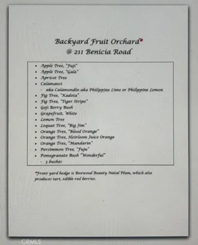 LIST OF MATURE TREES - FRUIT & OTHER