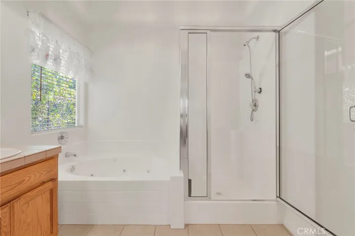 Stand in shower and large saoking tub