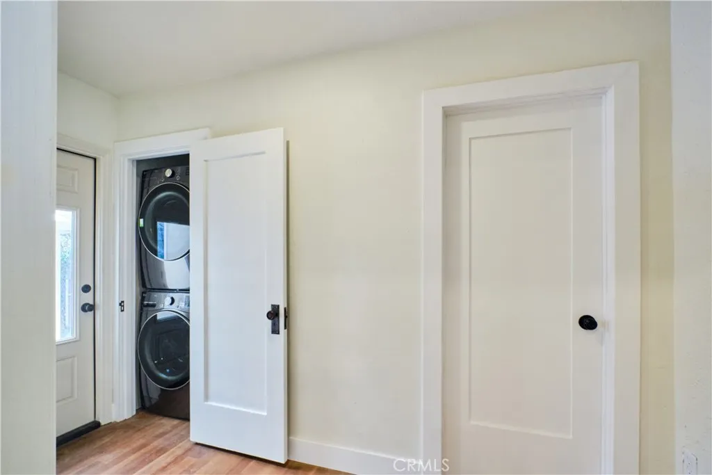 Inside laundry stacked washer dryer closet