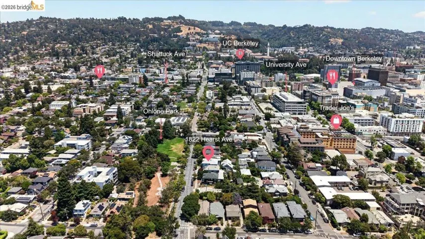 Aerial perspective showcasing a residential and commercial urban landscape