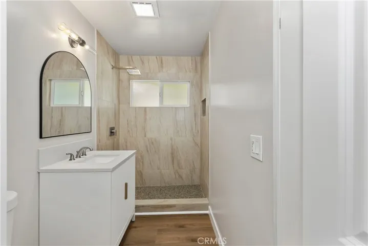 Updated hall bathroom with contemporary finishes.