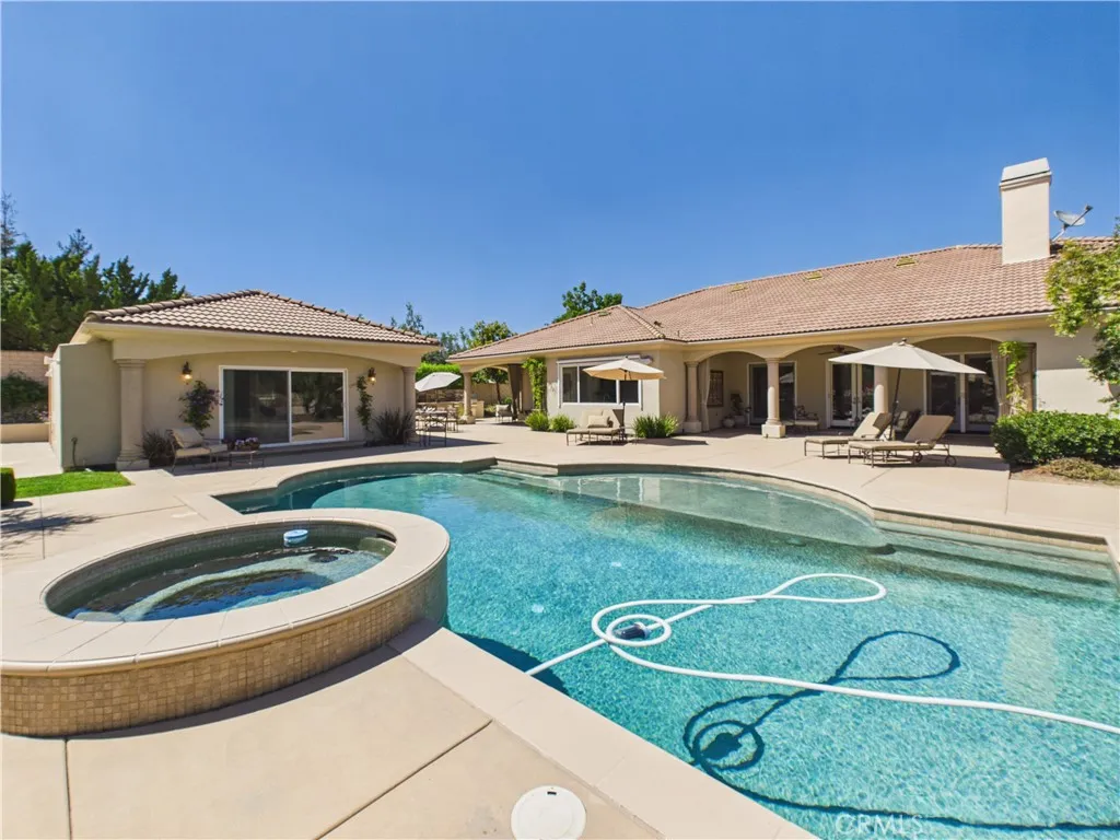 View of pool, ADU and back of home