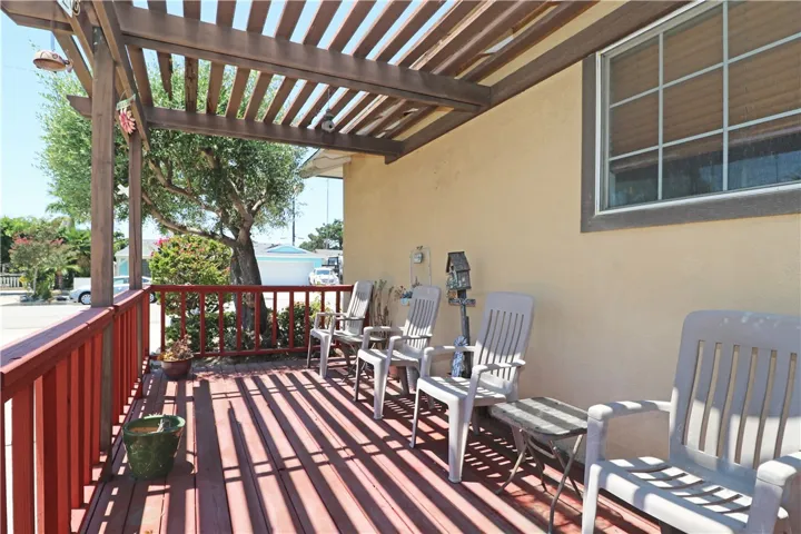 Front wood patio and deck.