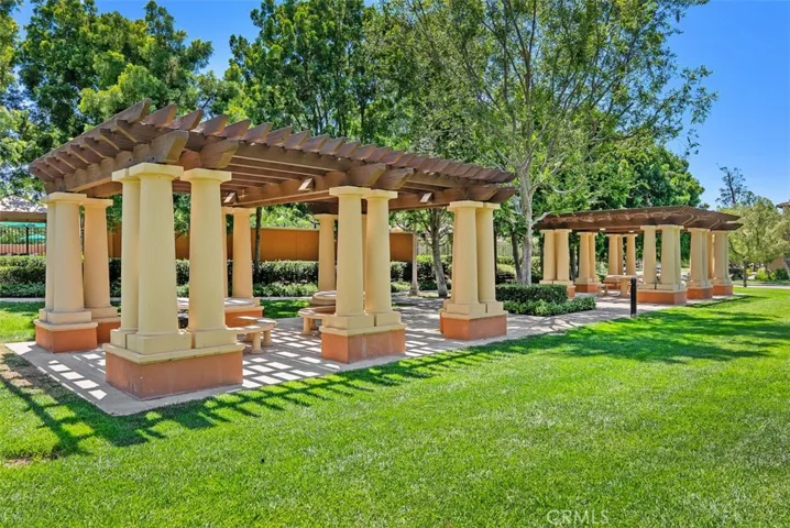 picnic and dining tables at park across street
