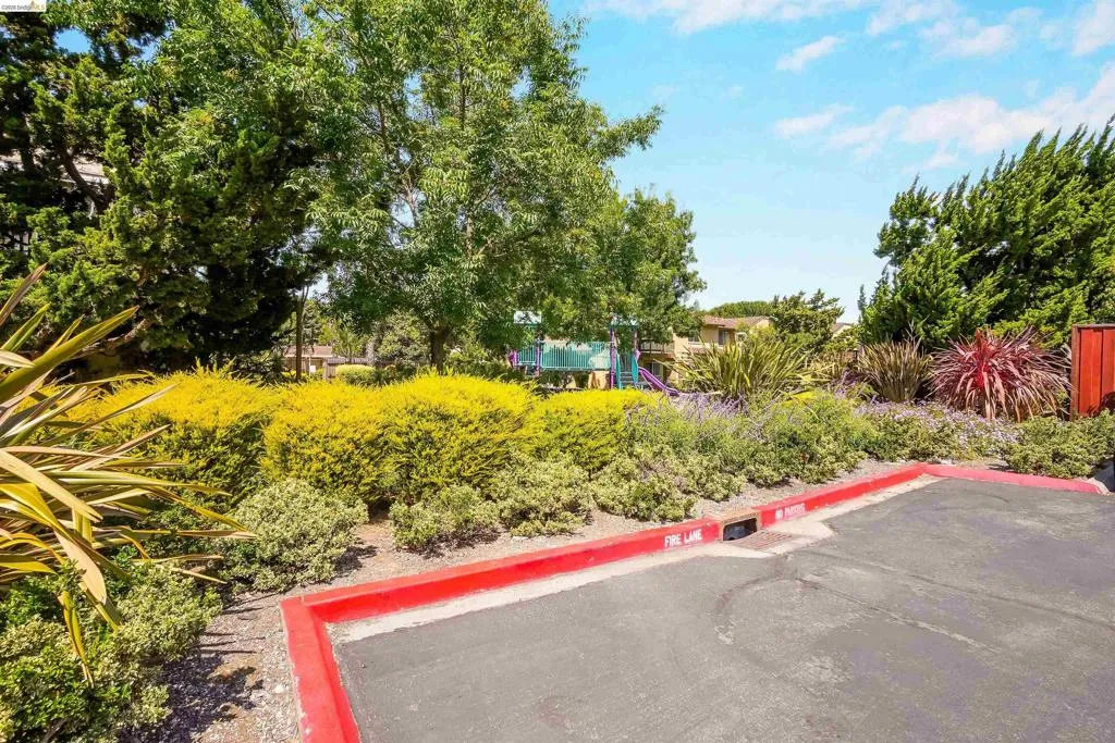 Landscaped grounds featuring mature trees and varied shrubbery