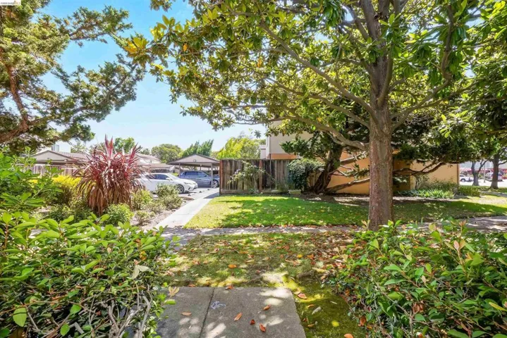 Lush landscaping featuring mature trees and various plantings