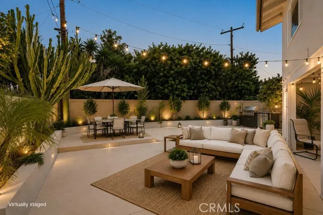 Large private backyard with multiple zones and storage. Low maintenance, made for entertaining.
Virtually staged.