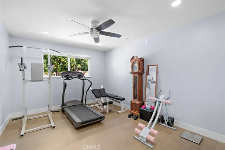 Bedroom 4 on main level is being used as workout room.