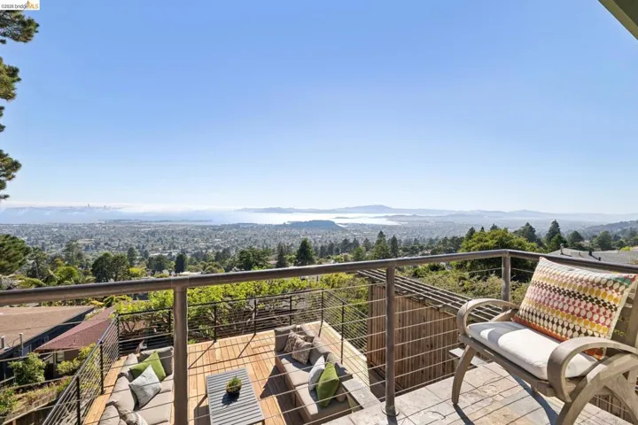 Multi-level outdoor decking featuring expansive city and water views