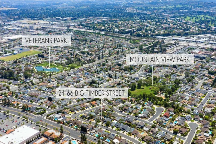 Drone image of house relative to local amenities