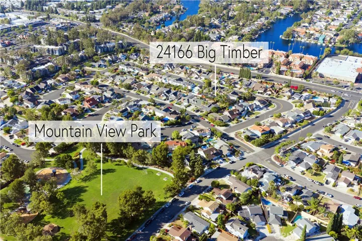 Drone photo showing house location relative to Mountain View Park