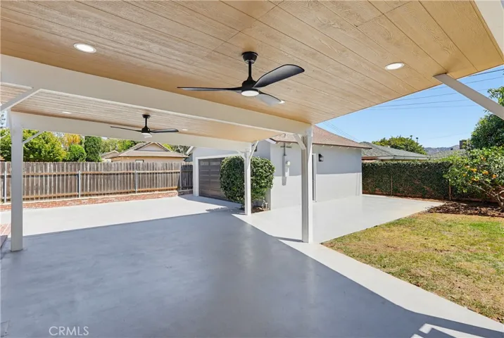 Patio with LED lighting and ceiling fans