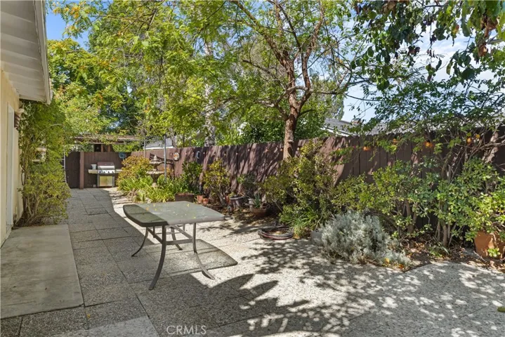 Side yard looking back towards fountain and BBQ area.