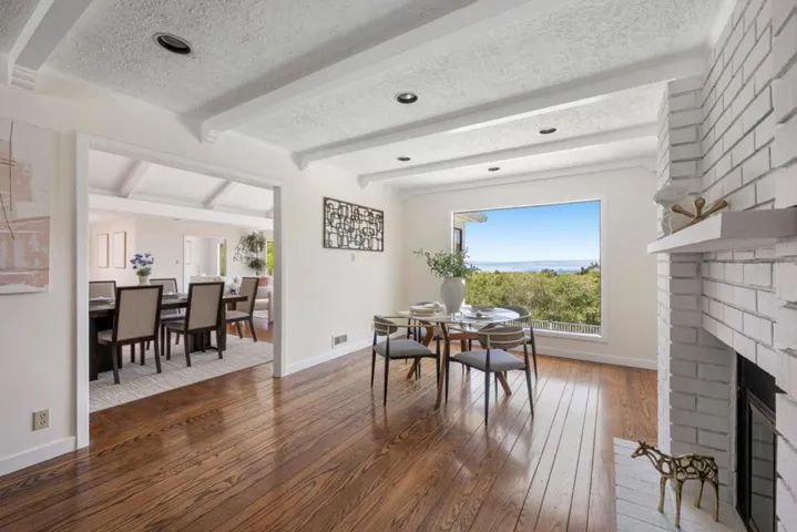 Upper kitchen eating area with fireplace & View