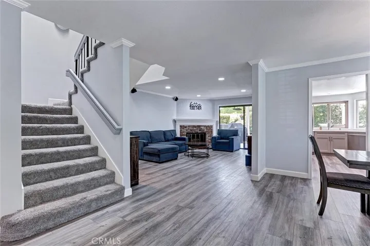 View of family room and kitchen