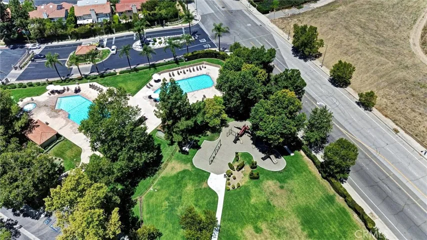 Aerial view of two pools.