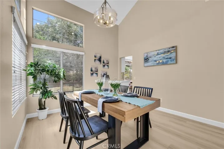 Spacious dining room with large windows
