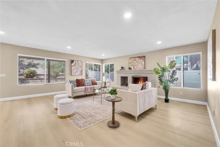 Large family room with cozy fireplace