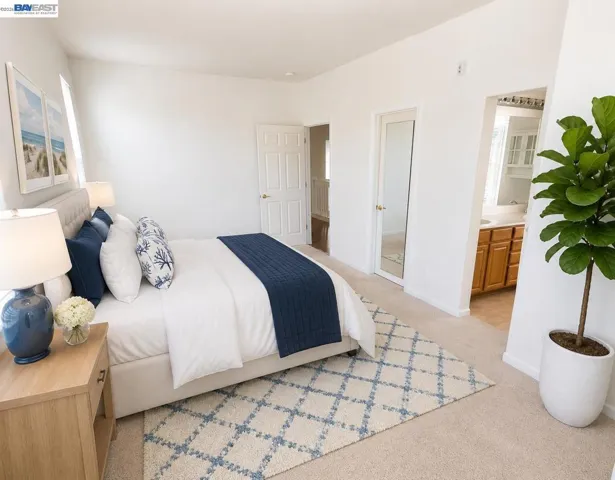Primary bedroom virtualy staged
