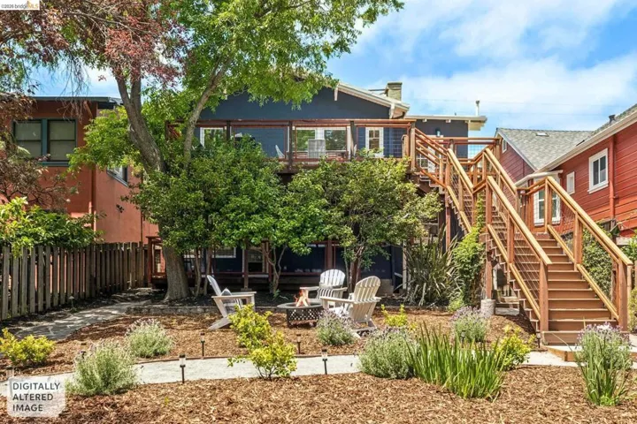 Terraced outdoor space featuring multiple levels, extensive wood decking, and integrated stairs