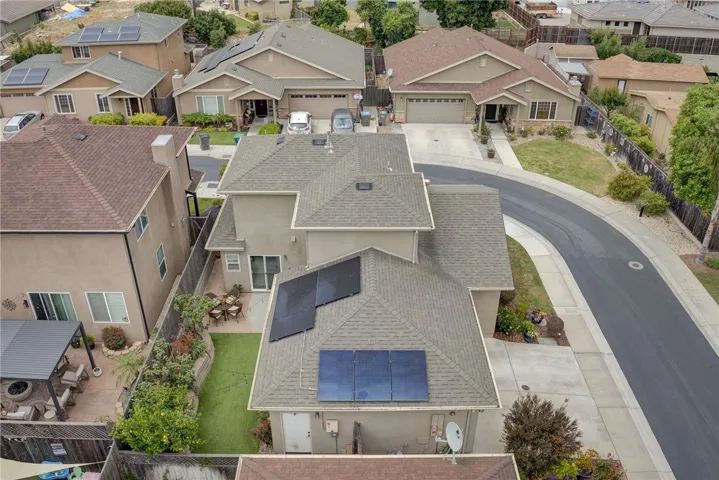 Aerial View showing solar panels and backyard