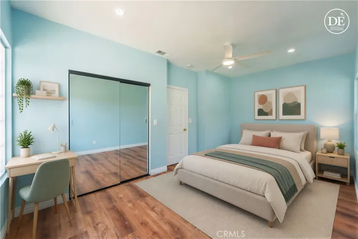 (primary bedroom virtually staged)