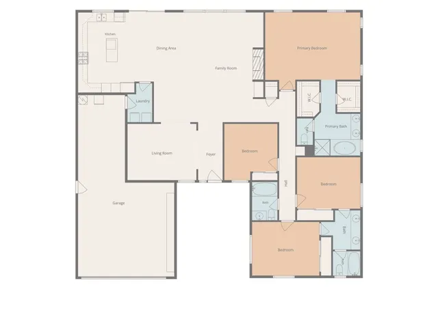 1 Floor - 4 Bedroom & 3 Full Bathrooms