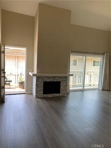 Family room with fireplace.