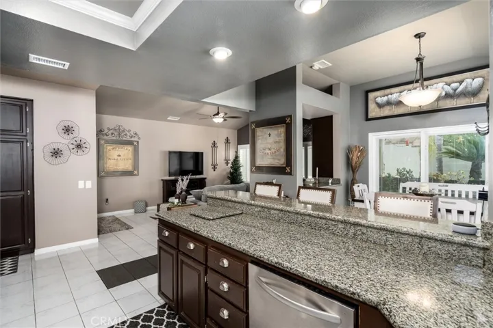 Kitchen with view of Family room.
