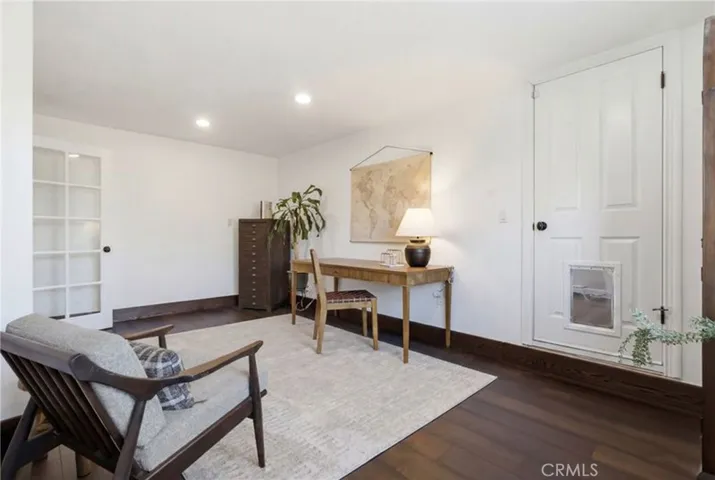 Downstairs office, glass door leads to family room,