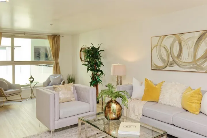 Living area with wood finished floors