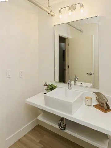 Bathroom featuring wood finished floors and a sink