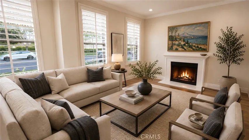 Living room at 89 Winding Way. Look at all that natural light! Photo is virtually staged.