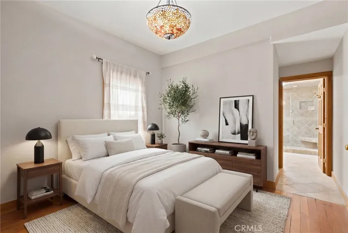 Virtually staged primary bedroom
