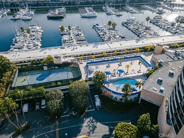 Marina City Club aerial towards courts, pool and Marina
