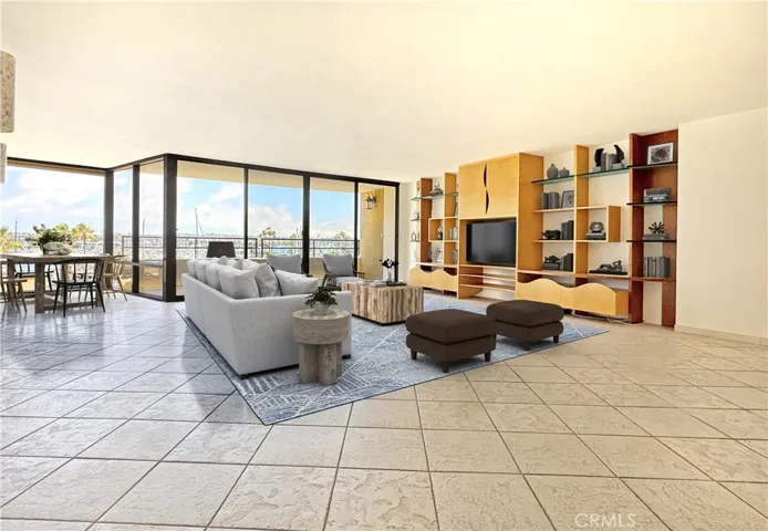 Living Room towards Marina view virtually staged