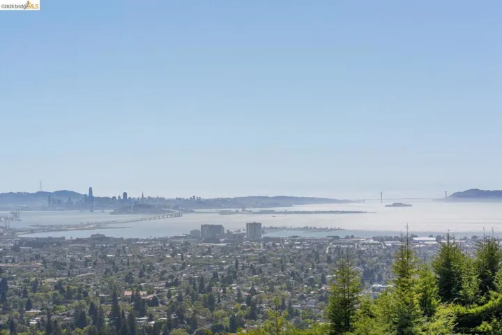 Expansive cityscape and bay panorama with distant bridges and prominent skyline