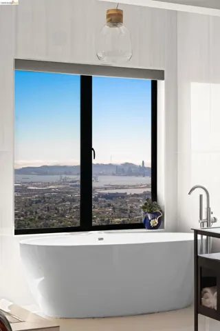 Freestanding soaking tub with unobstructed SF and Bay Views