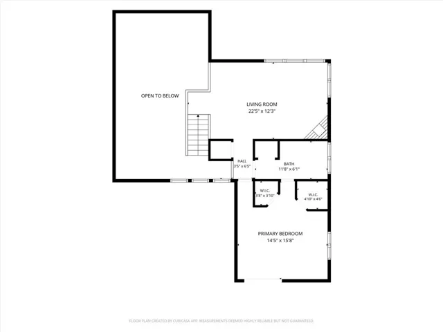 Upper level living room, bathroom and primary bedroom w/deck