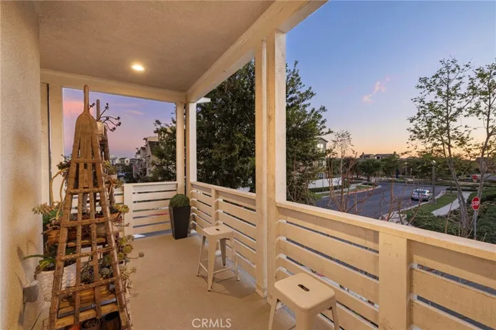 Twilight balcony with warm tones and serene evening atmosphere.